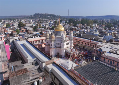 Aerial View of Prannath Ji Temple During Phoolon Ki Holi Panna Madhya Pradesh