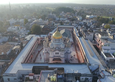 Aerial View of Prannath Ji Temple During Phoolon Ki Holi Panna Madhya Pradesh