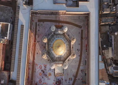 Aerial View of Prannath Ji Temple During Phoolon Ki Holi Panna Madhya Pradesh