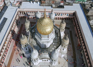 Aerial View of Prannath Ji Temple During Phoolon Ki Holi Panna Madhya Pradesh