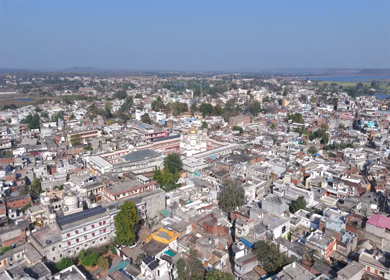 Aerial View of Prannath Ji Temple During Phoolon Ki Holi Panna Madhya Pradesh
