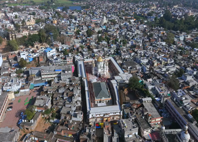 Aerial View of Prannath Ji Temple During Phoolon Ki Holi Panna Madhya Pradesh