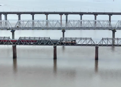 Aerial View of Prayagraj Sangam Bridges and Riverfront Uttar Pradesh India