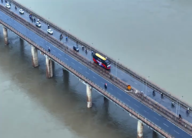 Aerial View of Prayagraj Sangam Bridges and Riverfront Uttar Pradesh India
