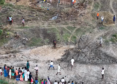 Aerial View of Pulyal Manjuvirattu Bull Taming Festival in Tamil Nadu India