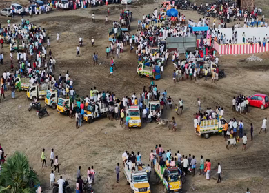 15th January 2026 : Aerial View of Pulyal Manjuvirattu Bull Taming Festival in Tamil Nadu India