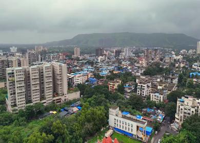Aerial View of Pune City with Green Hills and Monsoon Landscape Maharashtra India