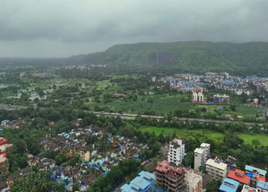 Aerial View of Pune City with Green Hills and Monsoon Landscape Maharashtra India
