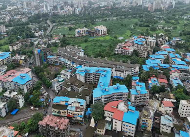 Aerial View of Pune City with Green Hills and Monsoon Landscape Maharashtra India
