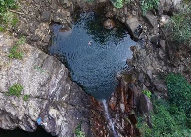 Aerial View of Pung Iyer Falls Natural Rock Pool in Meghalaya India