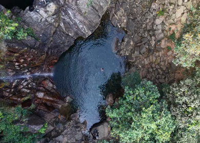 Aerial View of Pung Iyer Falls Natural Rock Pool in Meghalaya India
