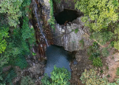 Aerial View of Pung Iyer Falls Natural Rock Pool in Meghalaya India