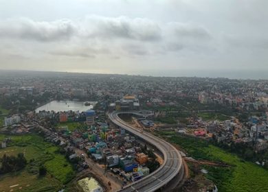 Aerial View of Puri City and Highway Infrastructure, Odisha, India