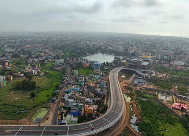 Aerial View of Puri City and Highway Infrastructure, Odisha, India
