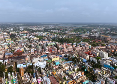 Aerial View of Puri City and Highway Infrastructure, Odisha, India