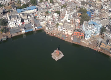 Aerial View of Pushkar Lake and Aravalli Hills in Rajasthan, India