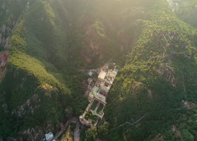 Aerial View of RAAS Devigarh Palace Fortress in Aravalli Hills Udaipur