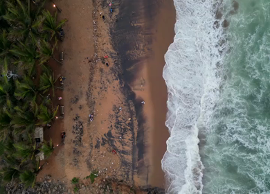 Aerial View of RK Beach Coastline and Bay of Bengal Waves in Visakhapatnam India