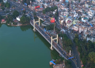 Aerial View of Raja Bhoj Setu Bridge and Old City, Bhopal, Madhya Pradesh