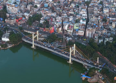 Aerial View of Raja Bhoj Setu Bridge and Old City, Bhopal, Madhya Pradesh
