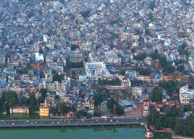 Aerial View of Raja Bhoj Setu Bridge and Old City, Bhopal, Madhya Pradesh