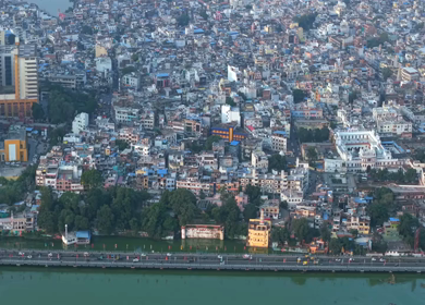 Aerial View of Raja Bhoj Setu Bridge and Old City, Bhopal, Madhya Pradesh