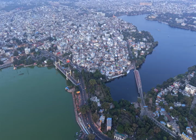 Aerial View of Raja Bhoj Setu Bridge and Old City, Bhopal, Madhya Pradesh