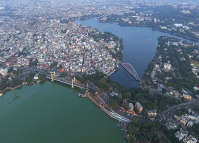 Aerial View of Raja Bhoj Setu Bridge and Old City, Bhopal, Madhya Pradesh