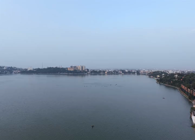 Aerial View of Raja Bhoj Statue and Upper Lake Bhopal, Madhya Pradesh