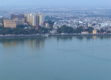 Aerial View of Raja Bhoj Statue and Upper Lake Bhopal, Madhya Pradesh