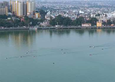 Aerial View of Raja Bhoj Statue and Upper Lake Bhopal, Madhya Pradesh