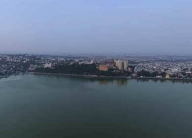 Aerial View of Raja Bhoj Statue and Upper Lake Bhopal, Madhya Pradesh