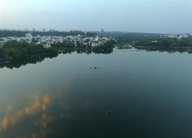 Aerial View of Raja Bhoj Statue and Upper Lake Bhopal, Madhya Pradesh