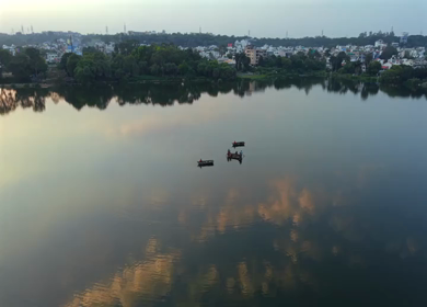 Aerial View of Raja Bhoj Statue and Upper Lake Bhopal, Madhya Pradesh