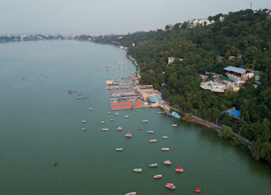 Aerial View of Raja Bhoj Statue and Upper Lake Bhopal, Madhya Pradesh