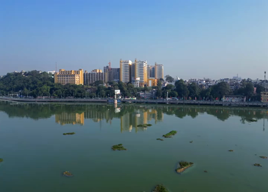 Aerial View of Raja Bhoj Statue and Upper Lake Bhopal, Madhya Pradesh
