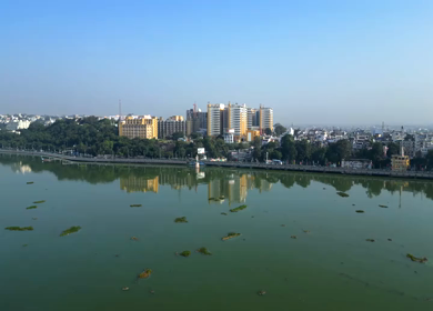 Aerial View of Raja Bhoj Statue and Upper Lake Bhopal, Madhya Pradesh