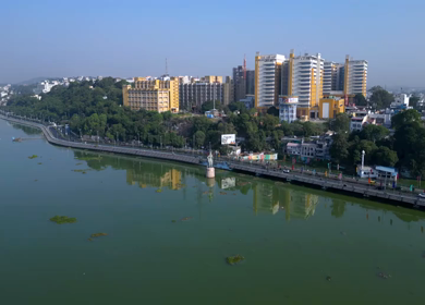 Aerial View of Raja Bhoj Statue and Upper Lake Bhopal, Madhya Pradesh