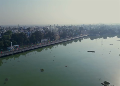 Aerial View of Raja Bhoj Statue and Upper Lake Bhopal, Madhya Pradesh