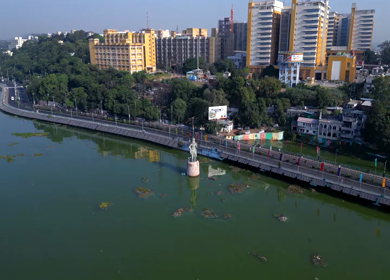 Aerial View of Raja Bhoj Statue and Upper Lake Bhopal, Madhya Pradesh
