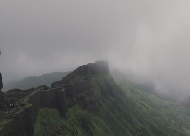 Aerial View of Rajgad Fort and Lush Sahyadri Mountains Maharashtra