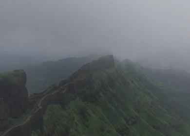 Aerial View of Rajgad Fort and Lush Sahyadri Mountains Maharashtra