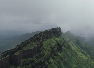 Aerial View of Rajgad Fort and Lush Sahyadri Mountains Maharashtra