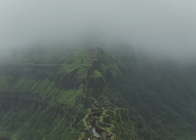 Aerial View of Rajgad Fort and Lush Sahyadri Mountains Maharashtra