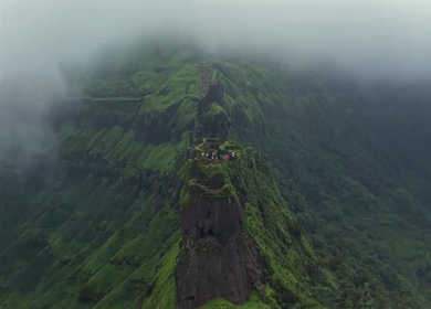 Aerial View of Rajgad Fort and Lush Sahyadri Mountains Maharashtra