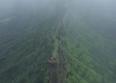 Aerial View of Rajgad Fort and Lush Sahyadri Mountains Maharashtra