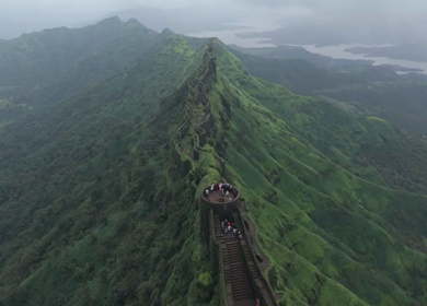 Aerial View of Rajgad Fort and Lush Sahyadri Mountains Maharashtra