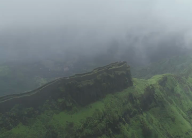 Aerial View of Rajgad Fort and Lush Sahyadri Mountains Maharashtra
