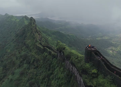 Aerial View of Rajgad Fort and Lush Sahyadri Mountains Maharashtra