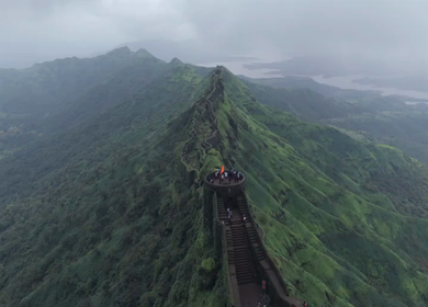 Aerial View of Rajgad Fort and Lush Sahyadri Mountains Maharashtra
